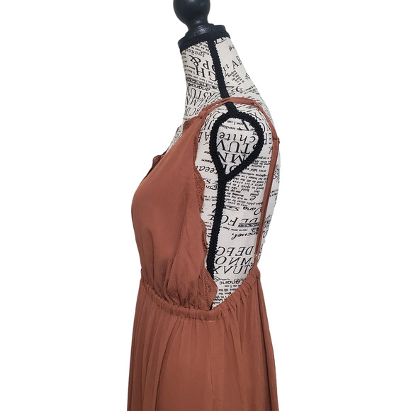 Wishlist Apparel Brown Maxi Dress Strappy Open Back Deep V Neck Flowy Large - Picture 6 of 14